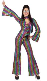 Disco Jumpsuit Rainbow Met Hoofdband Multikleur - Print