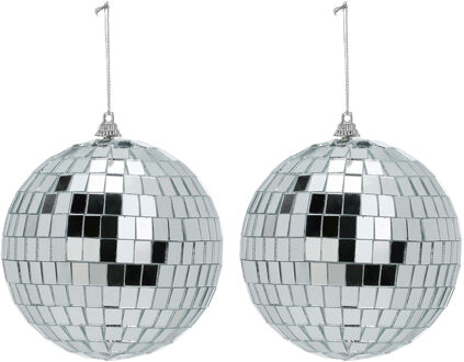 Disco kerstbal - 2x - zilver - D11 cm - glas/foam - discobal/discobol - kerstversiering
