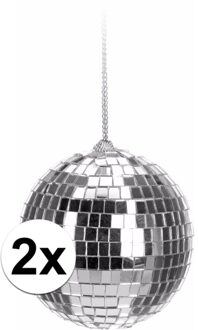 Disco kerstbal - 2x - zilver - D6 cm - glas/foam - discobal/discobol - kerstversiering