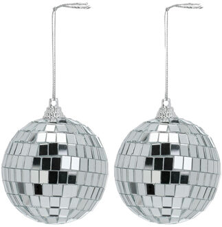 Disco kerstbal - 2x - zilver - D7 cm - glas/foam - discobal/discobol - kerstversiering