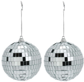 Disco kerstbal - 2x - zilver - D9 cm - glas/foam - discobal/discobol - kerstversiering