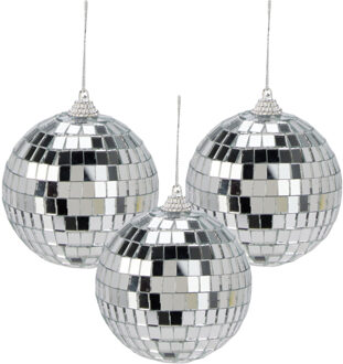 Disco kerstbal - 3x - zilver - D7,5 cm - foam - spiegelbol - discobol - kerstversiering