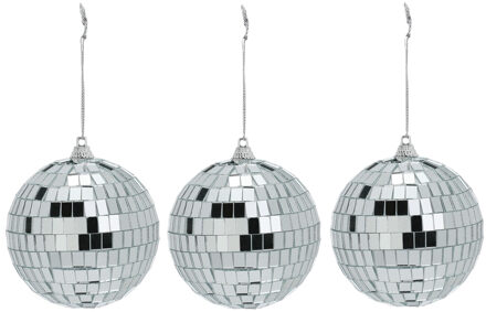 Disco kerstbal - 3x - zilver - D9 cm - glas/foam - discobal/discobol - kerstversiering