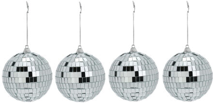 Disco kerstbal - 4x - zilver - D9 cm - glas/foam - discobal/discobol - kerstversiering