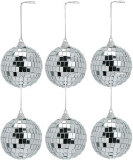Disco kerstbal - 6x - zilver - D7 cm - glas/foam - discobal/discobol - kerstversiering