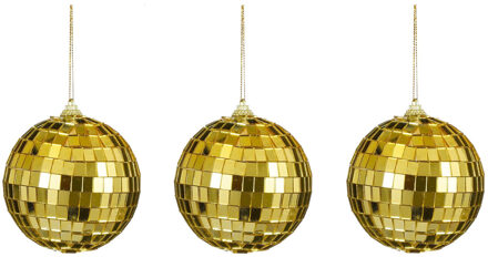 disco kerstballen - 3x - goud - 8 cm - foam - Kerstbal Goudkleurig