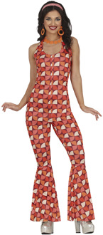 Disco Lady Jumpsuit Dames Retro Red Multikleur - Print