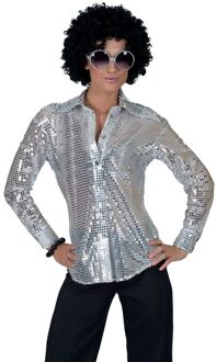 Disco seventies - verkleed blouse - zilver - pailletten - dames - 70s - verkleedkleding