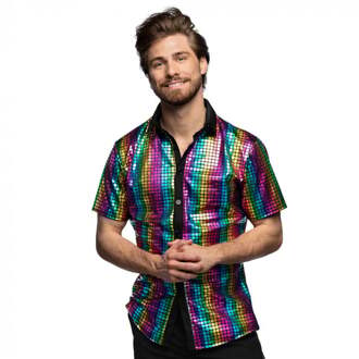 Disco Shirt Diamant Regenboog Multikleur - Print