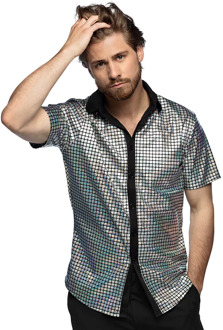 Disco Shirt Geblokt Diamond Zilver Heren Zilver - Grijs