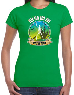 disco style Halloween t-shirt dames - Stayin Alive - groen -verkleed themafeest M - Feestshirts