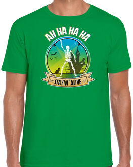 disco style Halloween t-shirt heren - Stayin Alive - groen -verkleed themafeest 2XL - Feestshirts