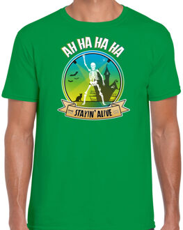 disco style Halloween t-shirt heren - Stayin Alive - groen -verkleed themafeest XL - Feestshirts