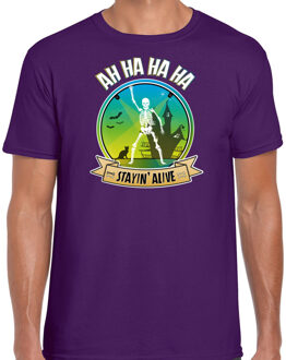 disco style Halloween t-shirt heren - Stayin Alive - paars -verkleed themafeest 2XL - Feestshirts