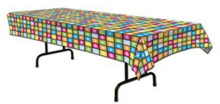 Disco tafelkleed - 275 x 135 cm - plastic - Seventies tafellaken - jaren 70 - 70s thema Multi