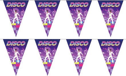 Disco thema vlaggetjes slinger/vlaggenlijn - 2x - paars - 5 meter - 10 puntvlaggetjes - Seventies