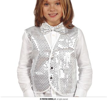 Disco verkleed gilet zilver met pailletten voor kinderen One size