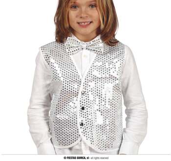 Disco verkleed gilet zilver met pailletten voor kinderen One size