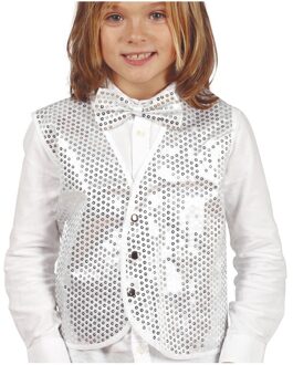 Disco verkleed gilet zilver met pailletten voor kinderen One size