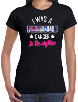 disco verkleed t-shirt dames - jaren 80 feest outfit - famous dancer - zwart L