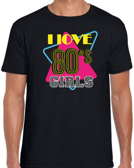 disco verkleed t-shirt heren - jaren 80 feest outfit -? I love 80s girls - zwart L