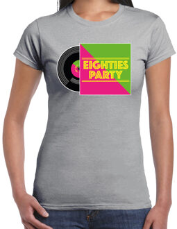 Disco verkleed T-shirt voor dames - 80s party - grijs - jaren 80 feest/carnaval XL