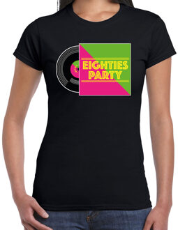 Disco verkleed T-shirt voor dames - 80s party - zwart - jaren 80 feest/carnaval XL