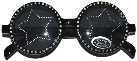 Disco verkleed zonnebril zwart met ster - Jaren 60 en 70 carnaval verkleed accessoires