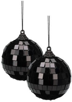 Discobal kerstbal / spiegel kerstbal- 2x st - zwart - 10 cm - kunststof