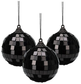 Discobal kerstbal / spiegel kerstbal- 3x st - zwart - 8 cm - kunststof