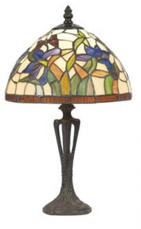 Discrete tafellamp ELANDA, Tiffany stijl 41 cm bruin, kleurrijk