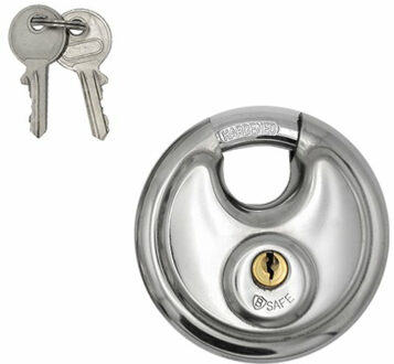 Discusslot - 70 mm - gehard staal - sluitbeugel - roestvrij - met 2 sleutels