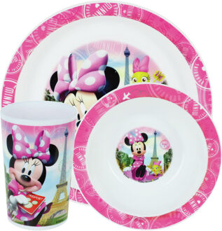 Disney 2x Kinder ontbijt set Disney Minnie Mouse 3-delig van kunststof