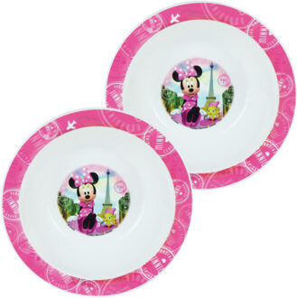 Disney 2x stuks kunststof ontbijtbordje diep Disney Minnie Mouse 16 cm - Kinderservies Multikleur