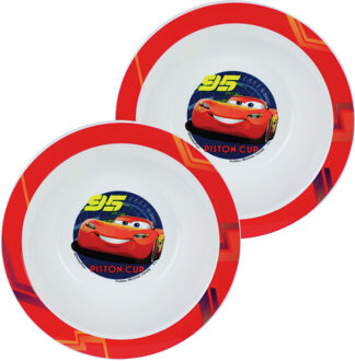 Disney 2x zakjes kunststof ontbijtbordje diep Disney Cars 16 cm - Kinderservies Multikleur