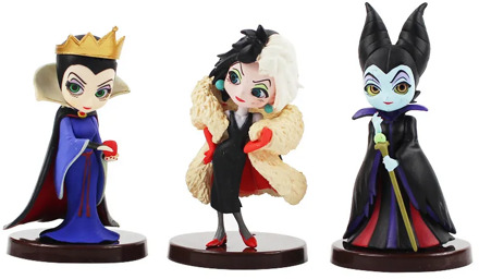 Disney 3PCS Q posket Petit Villains Set Descendants 2 Maleficent Cruella de Vil Queen Action Figure Model Gift Toys for Children