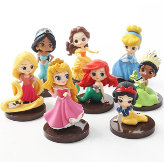 Disney 8pcs/lot Q Posket princesses figure Toys Dolls Tiana Snow White Rapunzel Ariel Cinderella Belle Mermaid Kids Figures Toys