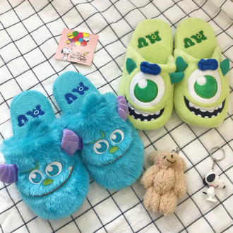 Disney Anime Monsters University Plush Slippers Mike Sullivan Winter Warm Non-slip Slippers Cute Cartoon Household Shoes