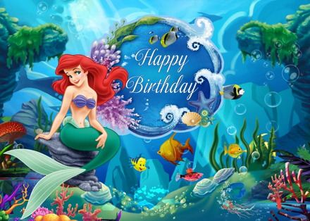 Disney Background Cloth Mermaid Birthday Party Background Cloth Wall Decoration Photo Poster Girl Room Fairy Tale Princess Gift