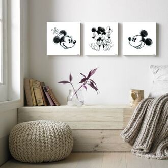 Disney Canvas Schilderij 3-dlg - Mickey & Minnie - 3x 30x30 cm Wit, Zwart