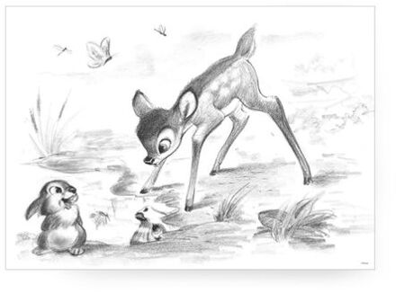 Disney Canvas Schilderij Bambi & Stampertje - 70x50 cm Wit, Zwart