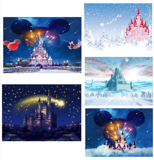 Disney Castle Background Cloth Children Girls Birthday Party Wall Decoration Mickey Mouse Poster Room Decoration Christmas Gifts