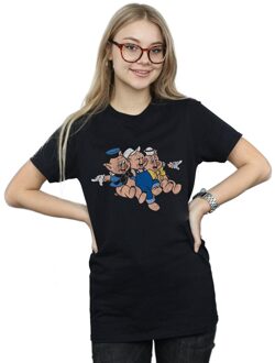 Disney Dames/Dames Drie Kleine Varkens Springen Katoenen Vriendje T-shirt (Zwart) - 5XL