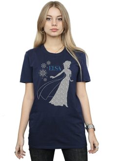 Disney Dames/Dames Frozen Elsa Kerst Silhouet Katoenen Vriendje T-shirt (Marineblauw) Navy - M