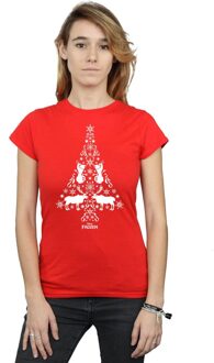 Disney Dames/Dames Frozen Kerstboom Katoenen T-Shirt (Rood) - maat