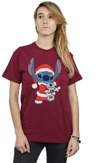 Disney Dames/Dames Lilo And Stitch Kerstmis Katoenen Vriendje T-shirt (Bourgondië) - maat 2XL Bourgogne