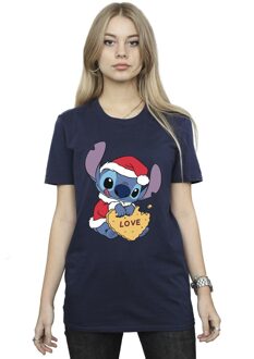 Disney Dames/Dames Lilo And Stitch Kerstmis Liefde Koekje Katoenen Vriendje T-shirt (Marineblauw) - maat S Navy