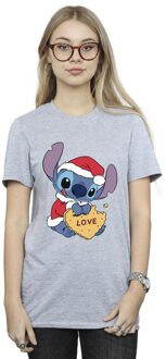 Disney Dames/Dames Lilo And Stitch Kerstmis Liefde Koekje Katoenen Vriendje T-shirt (Sportgrijs) - maat Lichtgrijs