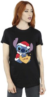 Disney Dames/Dames Lilo And Stitch Kerstmis Liefde Koekje Katoenen Vriendje T-shirt (Zwart) - maat