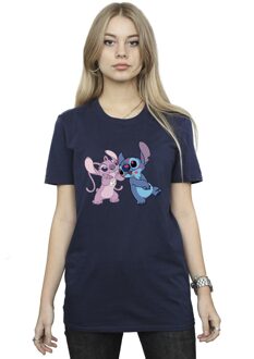 Disney Dames/Dames Lilo & Stitch Kisses Katoenen Vriendje T-shirt (Marineblauw) - maat XL Navy